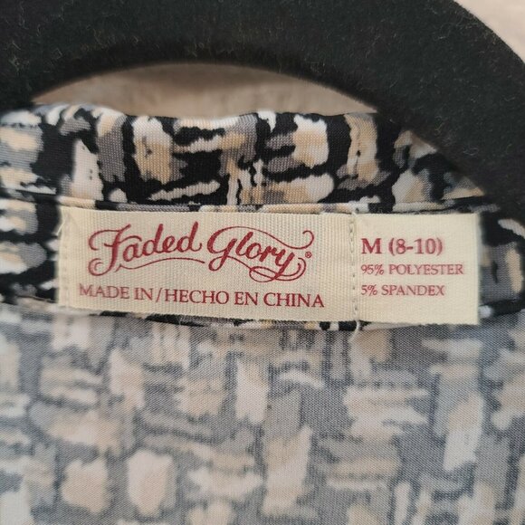 Faded Glory Top Womens Medium Brown Black Print Knit Popover Collared Casual - Picture 10 of 12